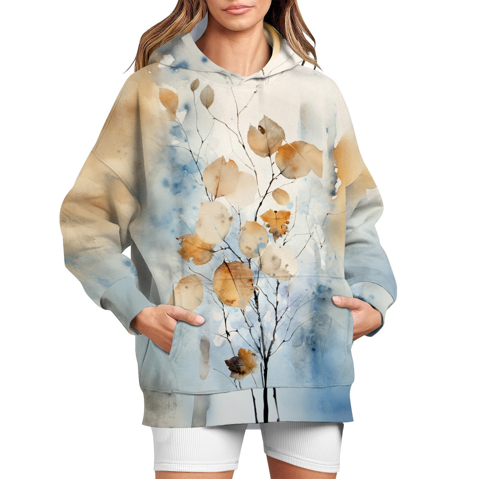 Taymeis Women's Camo Hoodie Maple Leaf Print Oversized Sweatshirt ...