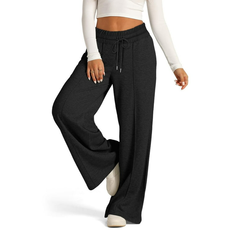 Taymeis Women s Pants Wide Leg High Waisted Sweatpants Elastic High Waisted Loose Long Pants Comfy Drawstring Adjustable Cargo Pants Women with Pockets Black XL Walmart