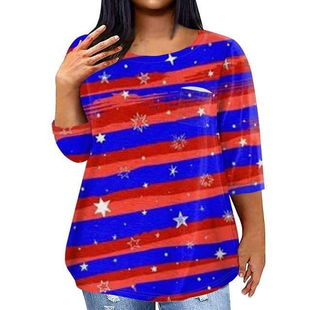 Taymeis Womens 4th of July 3/4 Sleeve Tops Independence Day American