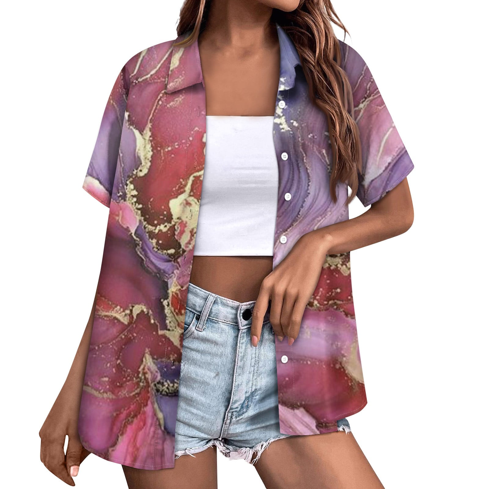 Taymeis Womens Button Up Shirt Plus Size Short Sleeve TShirt Lapel V