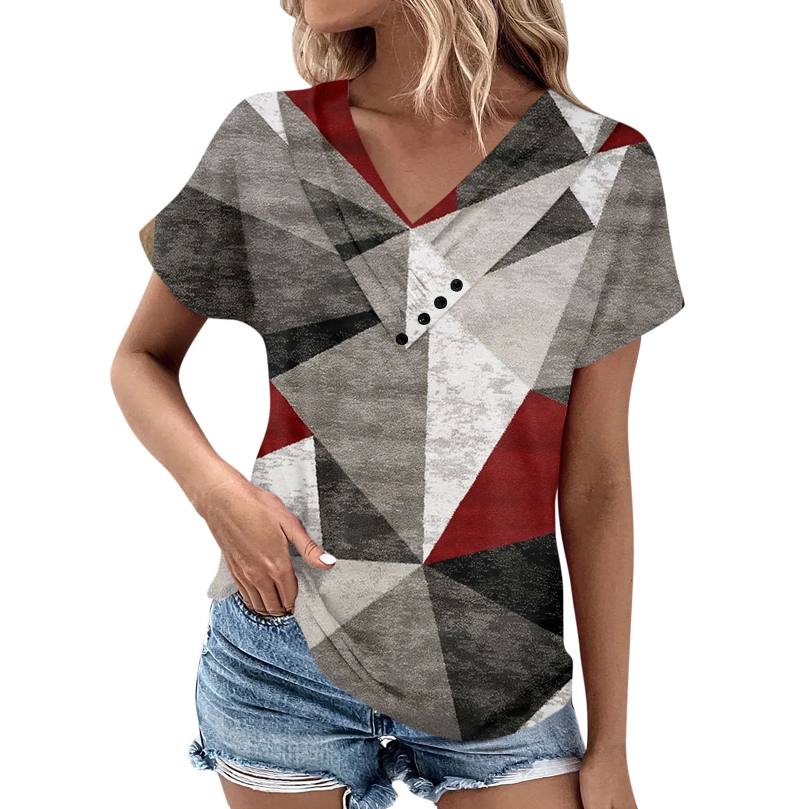 Taymeis Womens Casual Tops Summer V Neck Short Sleeve Tunic Shirt