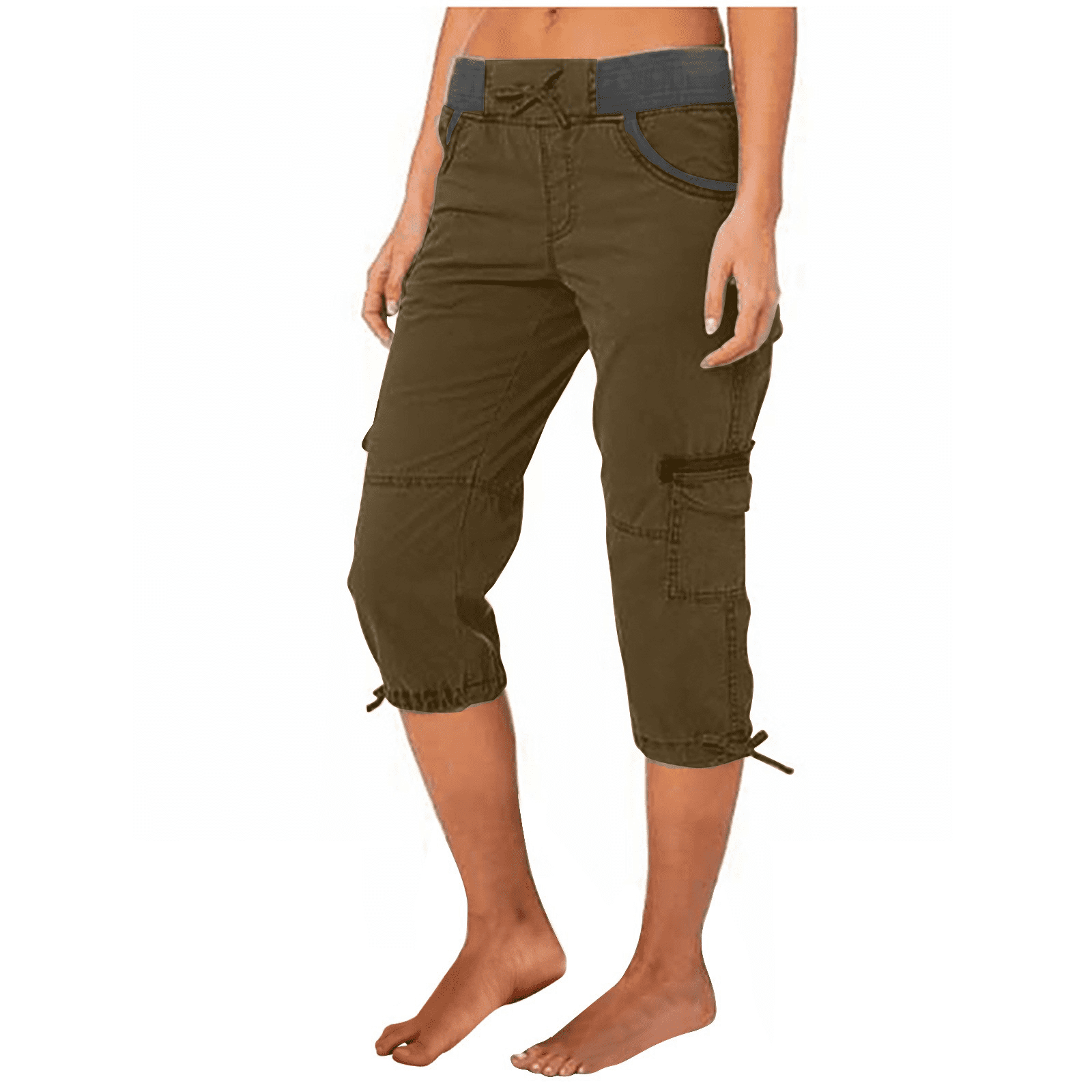 Taymeis Womens Cargo Capris Plus Size Running Low Waisted Hiking Capris Pants Summer Comfy Drawstring Pants Loose Fit Outdoor Jogger Army Green L Walmart