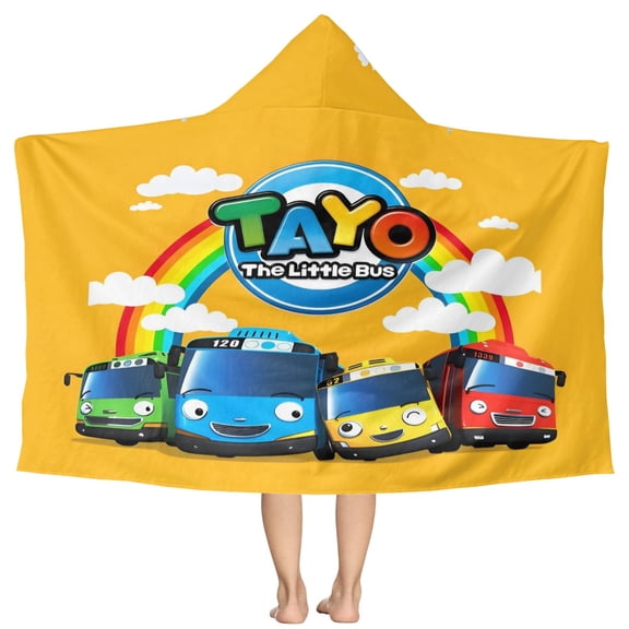 Tayo Little Bus Pattern Beach Poncho - Microfiber - Towel - Kids Lightweight And Practical Essential For Beach Vacation
