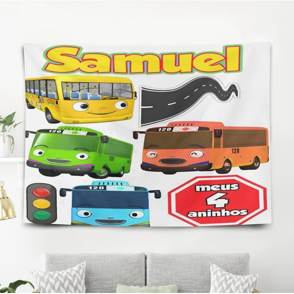 Tayo Little Bus Pattern Wall Hanging 50*60 Inches High-Quality Peach Skin Velvet Material Classic And Charming
