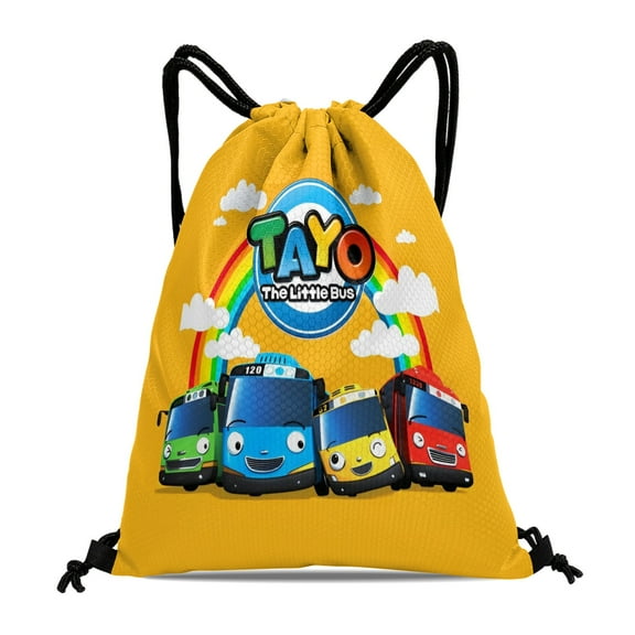 Tayo Little Bus Pattern With Drawstring Pocket 15.7 * 17.7 Inches Comfortable Fabric Fashionable And Practical Showcasing Style
