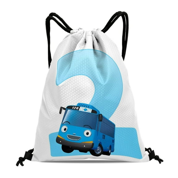Tayo Little Bus Pattern With Drawstring Pocket 15.7 * 17.7 Inches Comfortable Fabric Fashionable And Practical Showcasing Style