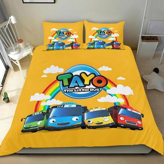 Tayo Little Bus Themed Bed Sheet Set Three Piece Set 53x79 Inches Comfortable And Skin Friendly Unique Design Creating A Star Studded Night