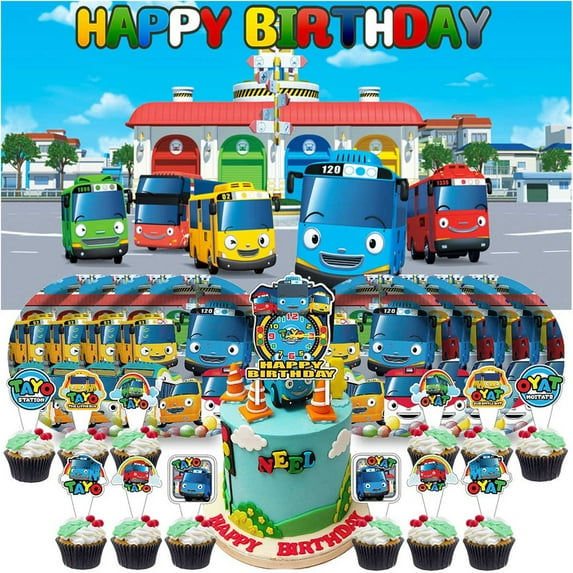 Tayo the Little Bus Birthday Supplies Plates Decorations Decor Backdrop Banner Cake Topper Fans