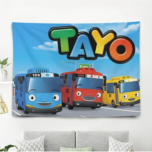 Tayo the Little Bus Tapestry Poster Wall Hanging Art Decor for Living Room Bedroom Dorm Birthday Gift for Kids 60 x 40 inch