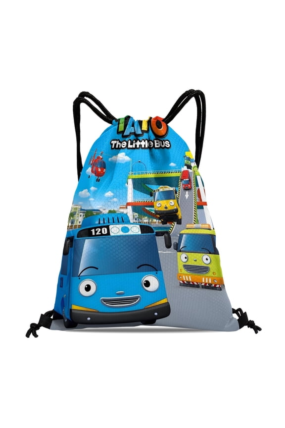 Tayo the Little Bus-theme Drawstring Backpack Sports Gym Bag Water Resistant String Bag Cinch Bag12"X16"30X40cm