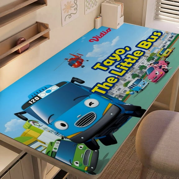 Tayo the Little Bus-themed extra-large Non-Slip Base leather Desk Table matversatile for computer desks, dining tables, and more.12"x24"(30X60cm