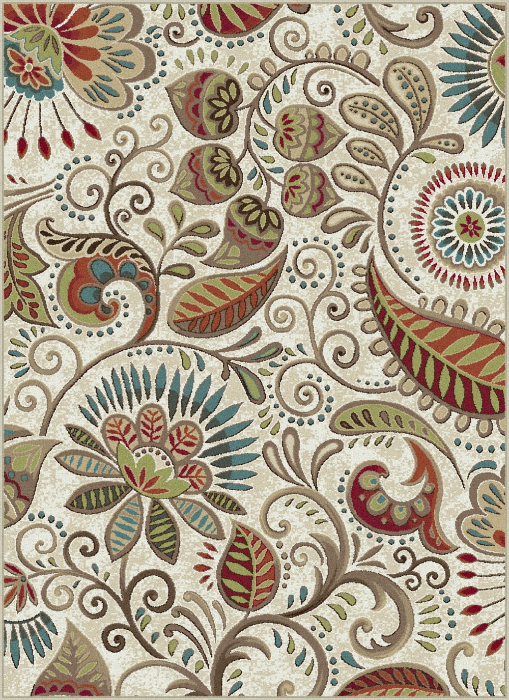 Ivory and Multicolor Synthetic Rectangular 2x3 Area Rug