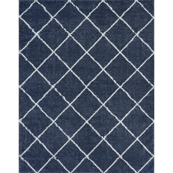 Tayse Atlanta Shag Shag Area Rug ATL1006 Shag Blue Grid Squares 3' 11'' x 5'3'' Rectangle
