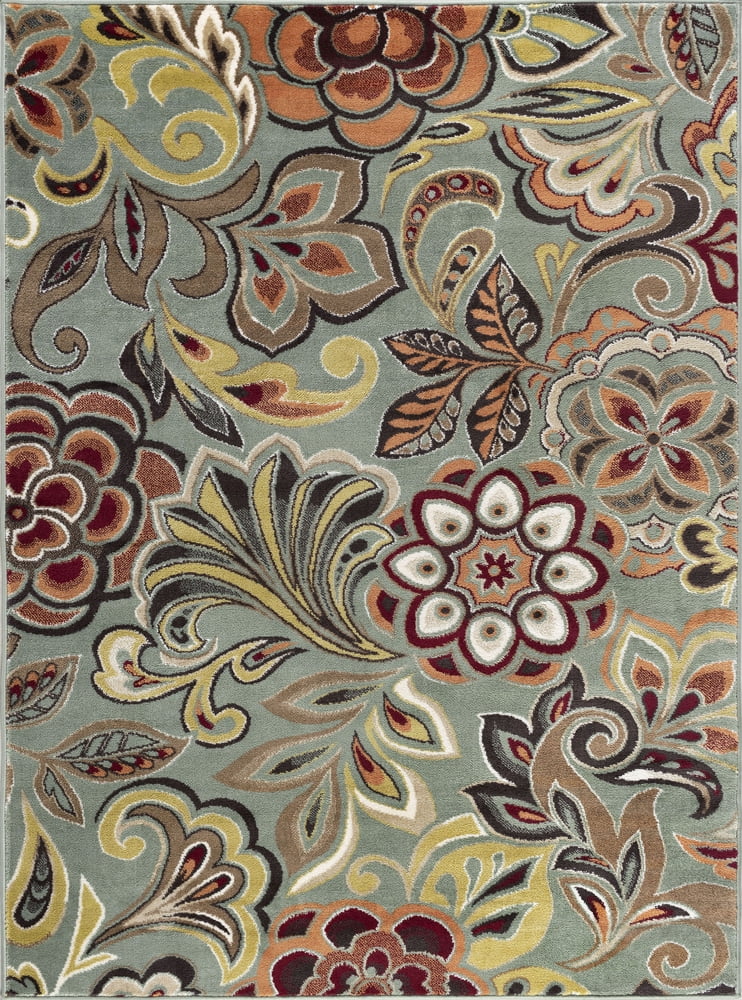 Deco 5' x 7' Green Floral Synthetic Tufted Rug
