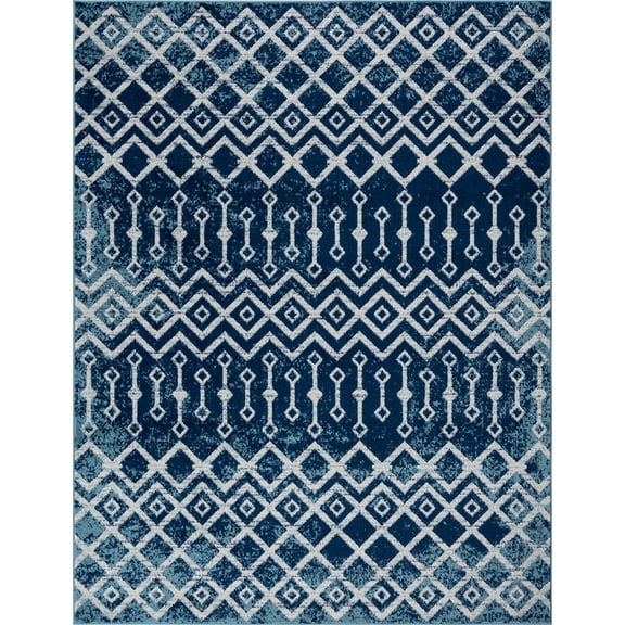 Tayse Diamond Area Rug DIA1001 Contemporary Blue Angled Rows 8' 9" x 12' 2" Rectangle