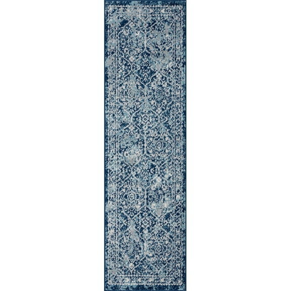 Tayse Diamond Area Rug DIA1201 Transitional Blue Faded Vintage 2' 2" x 7' 3" Rectangle