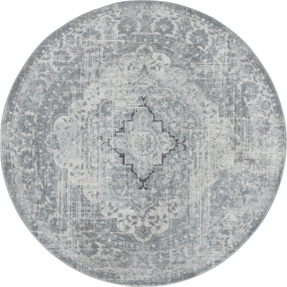 Tayse Diamond Area Rug DIA1300 Traditional Gray Rounded Bulbs 5' 3" x 5' 3" Round