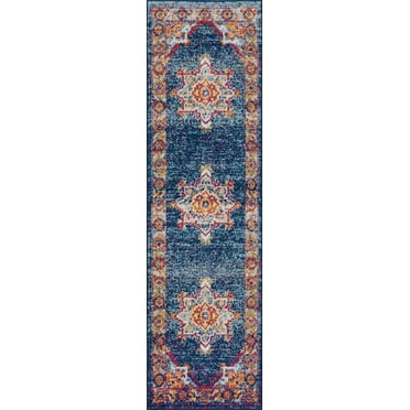 Tayse Diamond Area Rug DIA1900 Traditional Blue Bulbs Vines 2' 2" x 7' 3" Rectangle