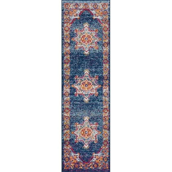 Tayse Diamond Area Rug DIA1900 Traditional Blue Bulbs Vines 2' 2" x 7' 3" Rectangle