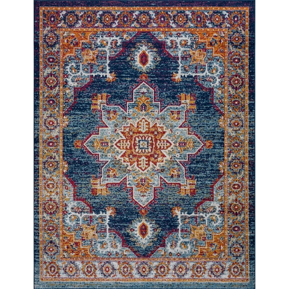 Tayse Diamond Area Rug DIA1900 Traditional Blue Bulbs Vines 5' 3" x 7' 3" Rectangle