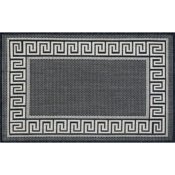 Tayse Eco Area Rug ECO1000 Transitional Black Banded Rows 2' x 2' 11" Rectangle