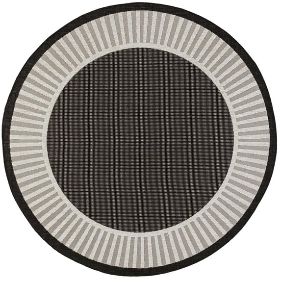 Tayse Eco Area Rug ECO1100 Transitional Black Banded Rows 5' 3" x 5' 3" Round