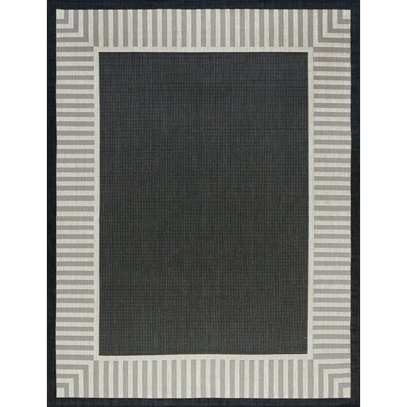 Tayse Eco Area Rug ECO1100 Transitional Black Banded Rows 5' 3" x 7' 3" Rectangle