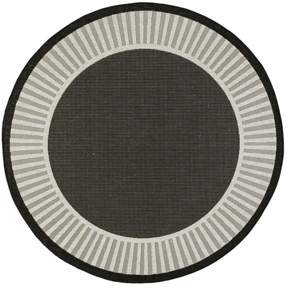 Tayse Eco Area Rug ECO1100 Transitional Black Banded Rows 7' 10 x 7' 10" Round