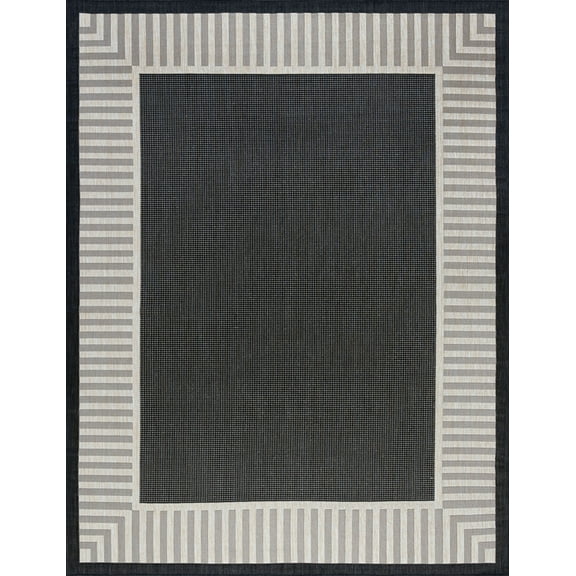 Tayse Eco Area Rug ECO1100 Transitional Black Banded Rows 8' 9" x 12' 2" Rectangle
