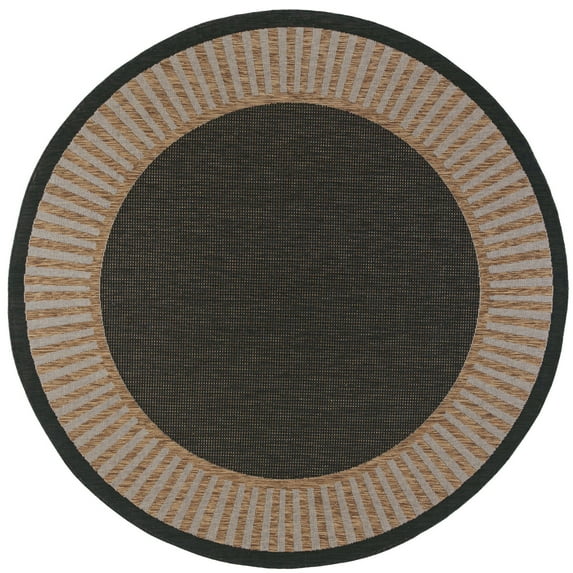 Tayse Eco Area Rug ECO1101 Transitional Black Banded Rows 7' 10 x 7' 10" Round