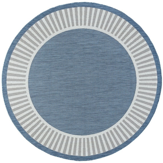 Tayse Eco Area Rug ECO1102 Transitional Blue Banded Lines 5' 3" x 5' 3" Round