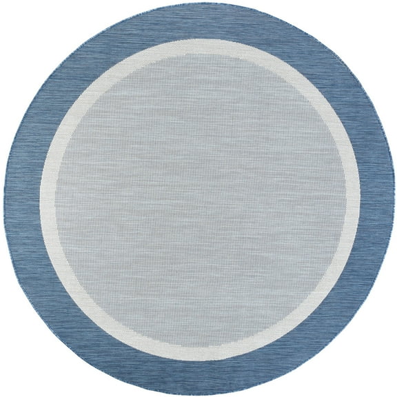 Tayse Eco Area Rug ECO1202 Transitional Blue Banded Rows 7' 10 x 7' 10" Round