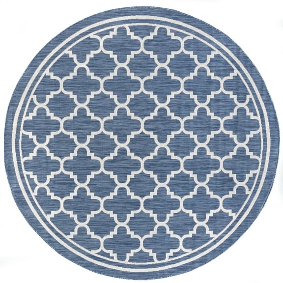 Tayse Eco Area Rug ECO1302 Transitional Blue Angled Rings 5' 3" x 5' 3" Round