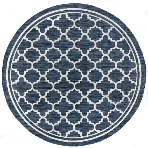 Tayse Eco Area Rug ECO1305 Transitional Navy Angled Rings 5' 3" x 5' 3" Round