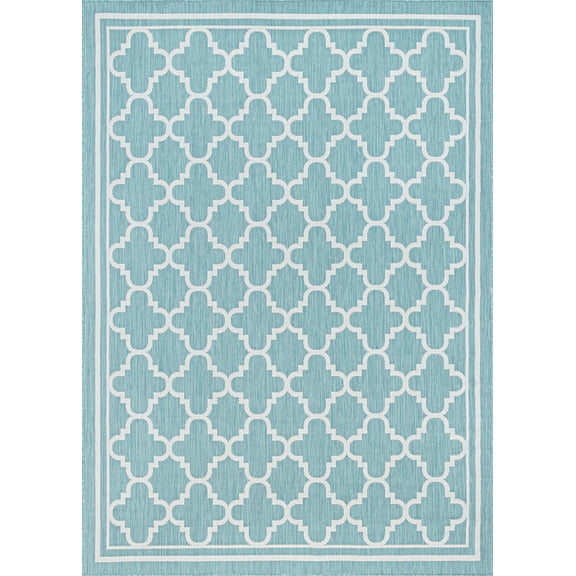 Tayse Eco Area Rug ECO1306 Transitional Aqua Repeated Rings 5' 3" x 7' 3" Rectangle