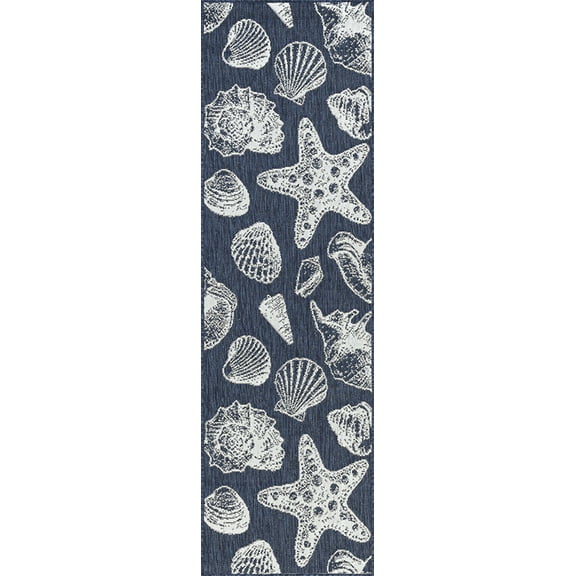 Tayse Eco Area Rug ECO1405 Novelty Navy Shells Fish 2' 7" x 9' 10" Rectangle