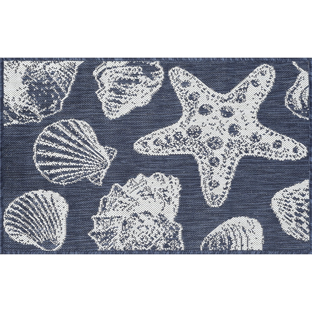 Navy and White Synthetic Coastal 2x3 Area Rug