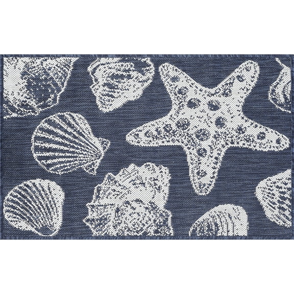 Tayse Eco Area Rug ECO1405 Novelty Navy Shells Fish 2' x 2' 11" Rectangle