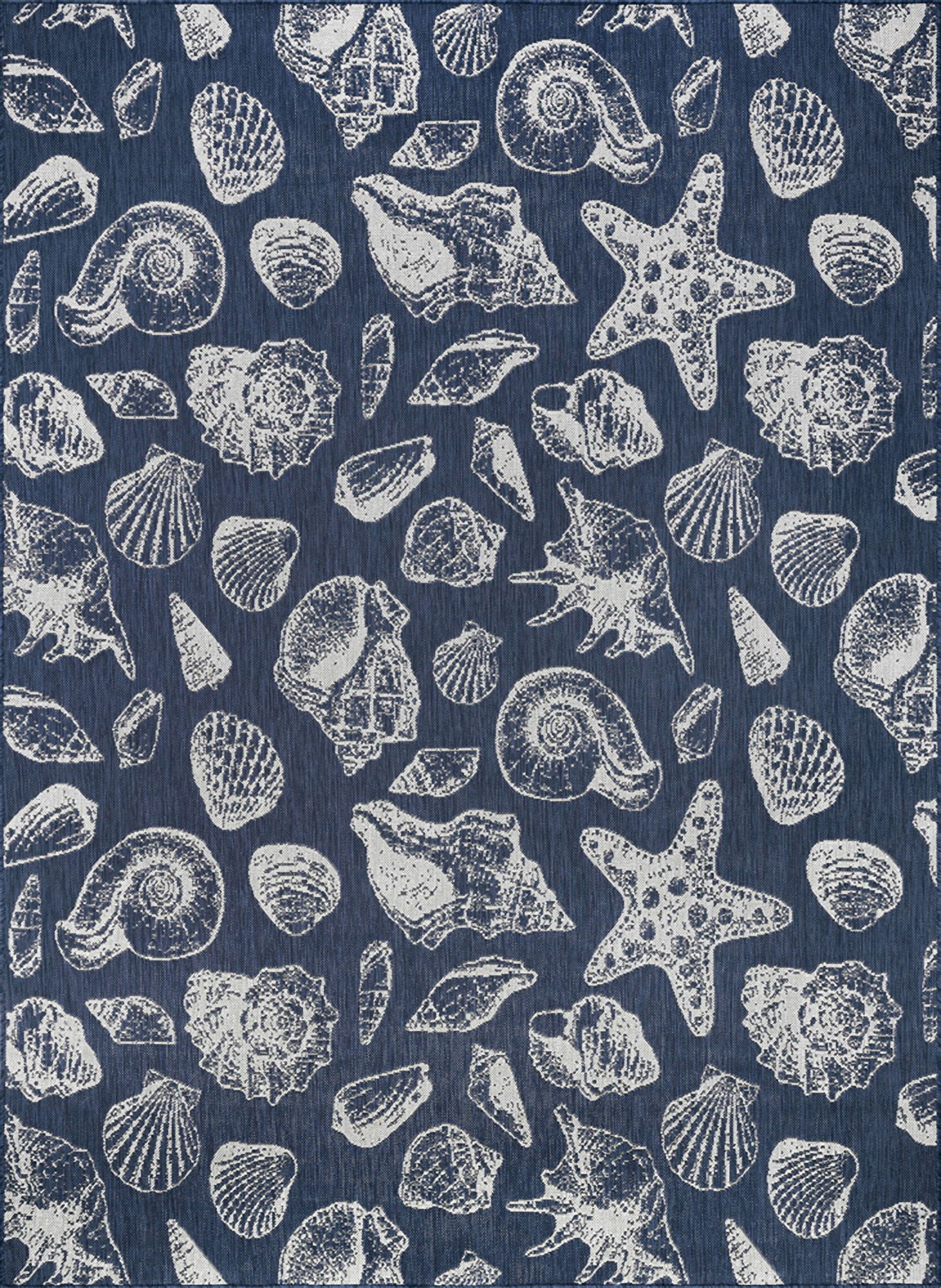 Navy and White Coastal Cotton Synthetic 4' x 6' Area Rug