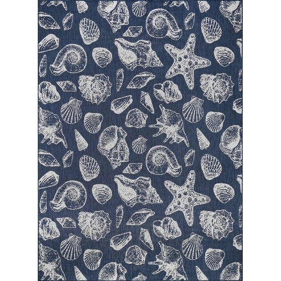 Tayse Eco Area Rug ECO1405 Novelty Navy Shells Fish 3' 11'' x 5'3'' Rectangle