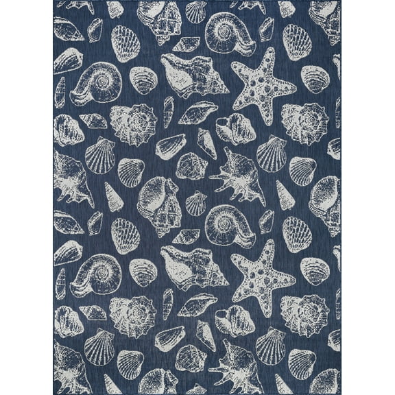 Tayse Eco Area Rug ECO1405 Novelty Navy Shells Fish 5' 3" x 7' 3" Rectangle