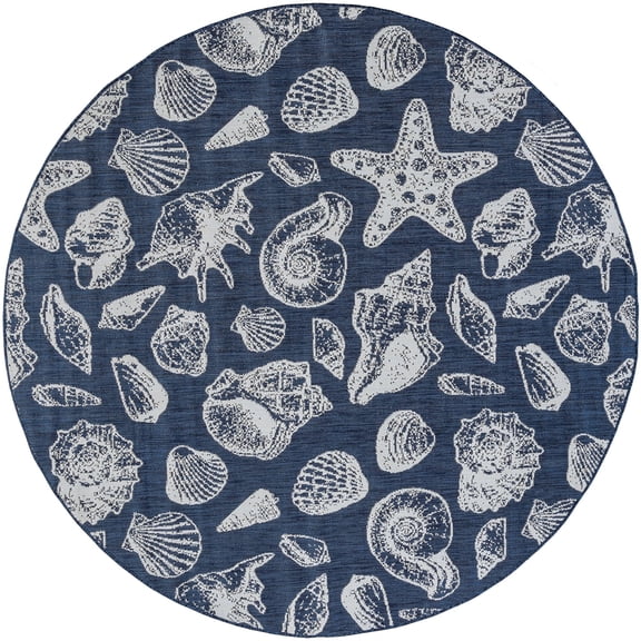 Tayse Eco Area Rug ECO1405 Novelty Navy Shells Fish 7' 10 x 7' 10" Round