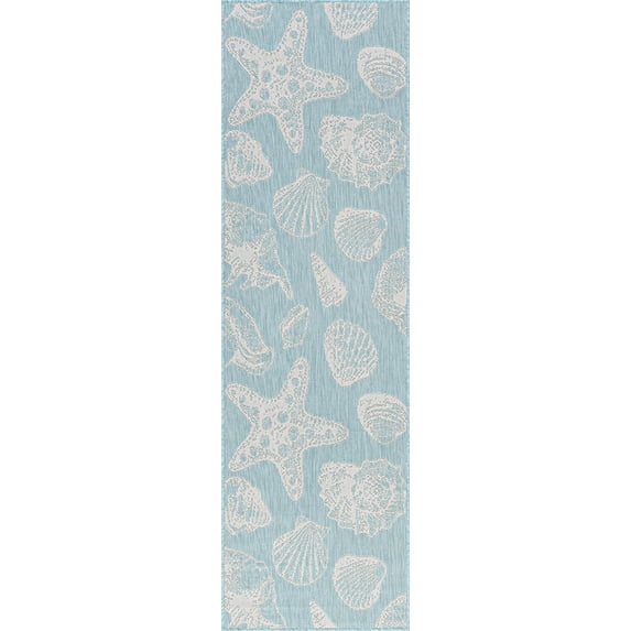 Tayse Eco Area Rug ECO1406 Novelty Aqua Ocean Shells 2' 2" x 7' 3" Rectangle