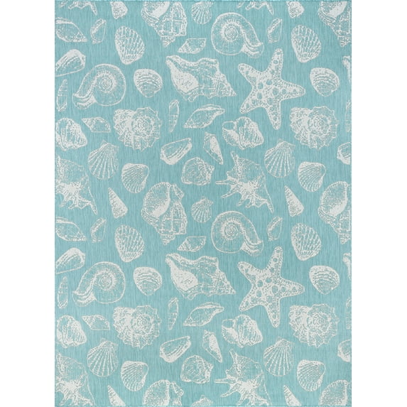 Tayse Eco Area Rug ECO1406 Novelty Aqua Ocean Shells 5' 3" x 7' 3" Rectangle