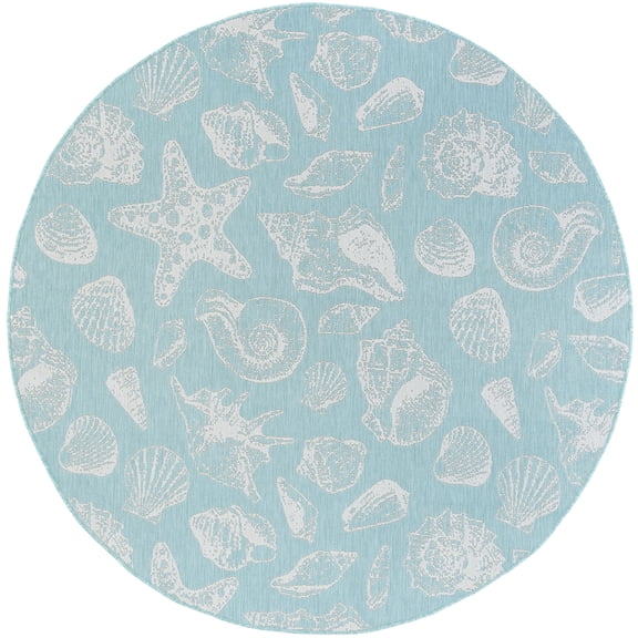 Tayse Eco Area Rug ECO1406 Novelty Aqua Ocean Shells 7' 10 x 7' 10" Round