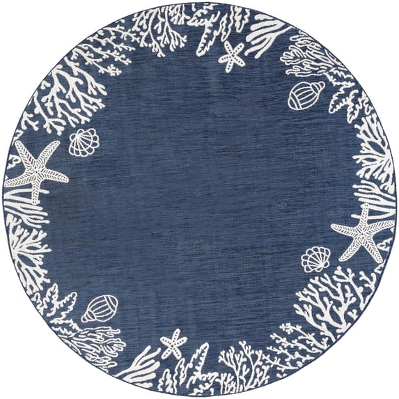 Tayse Eco Area Rug ECO1505 Novelty Navy Sea Coral 5' 3" x 5' 3" Round
