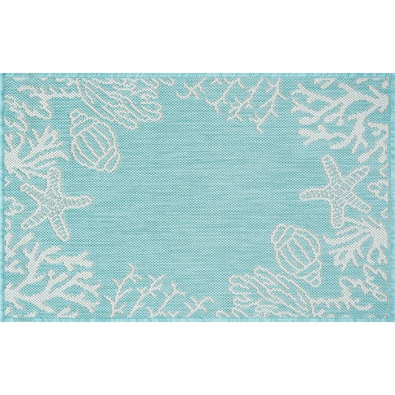Tayse Eco Area Rug ECO1506 Novelty Aqua Shells Sea 2' x 2' 11" Rectangle