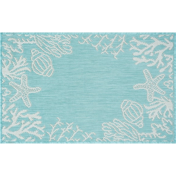 Tayse Eco Area Rug ECO1506 Novelty Aqua Shells Sea 2' x 2' 11" Rectangle