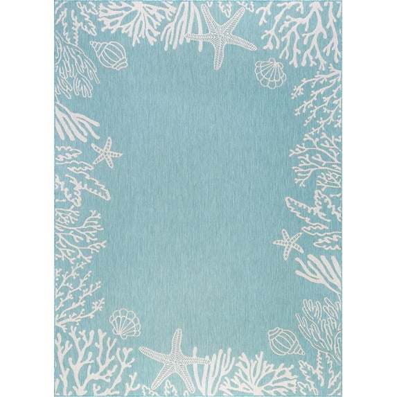 Tayse Eco Area Rug ECO1506 Novelty Aqua Shells Sea 5' 3" x 7' 3" Rectangle