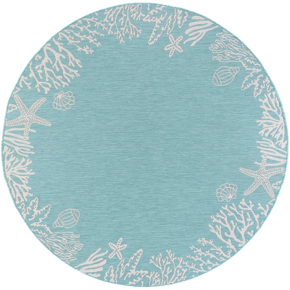 Tayse Eco Area Rug ECO1506 Novelty Aqua Shells Sea 7' 10 x 7' 10" Round